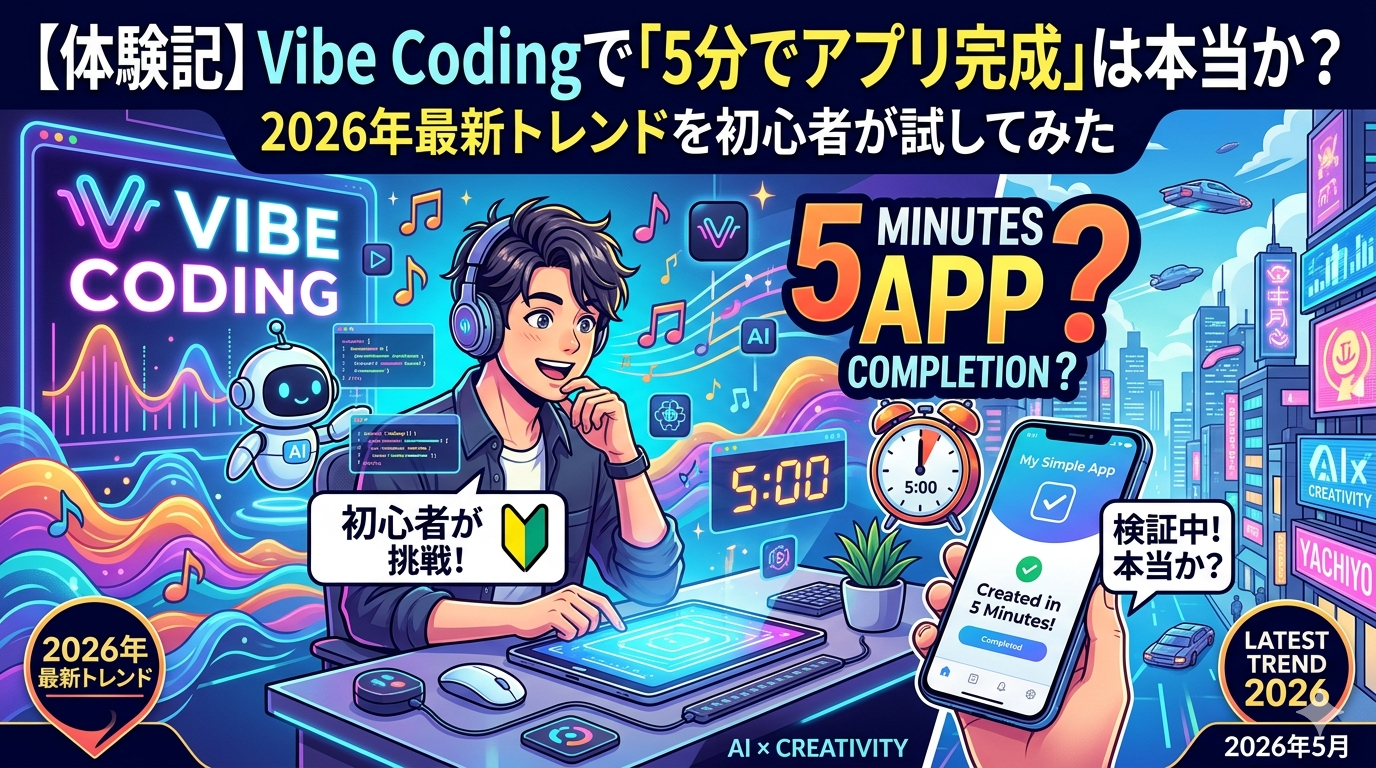 【体験記】Vibe Codingで「5分でアプリ完成」は本当か？2026年最新トレンドを初心者が試してみた