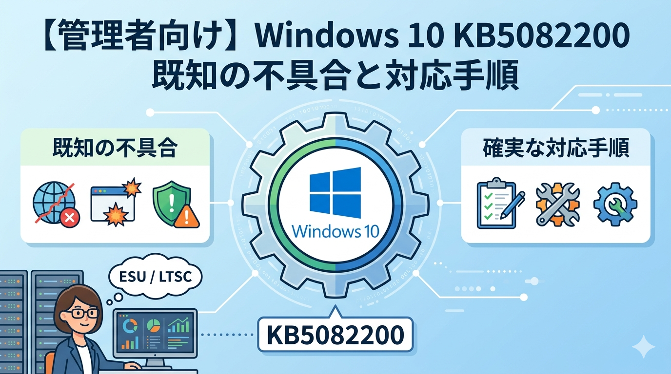 【管理者向け】Windows 10（ESU/LTSC）KB5082200の既知の不具合と確実な対応手順