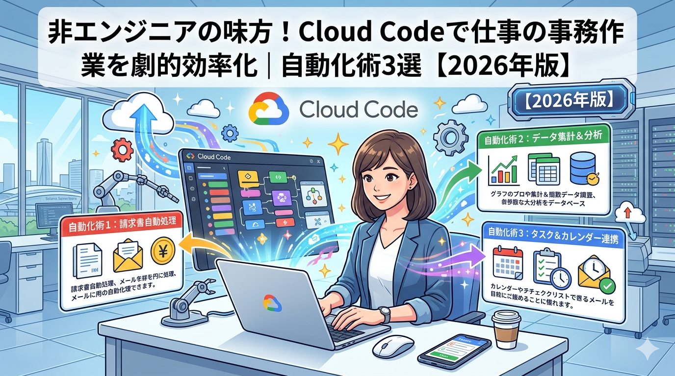 Cloud Codeで仕事の事務作業を劇的効率化｜自動化術3選【2026年版】