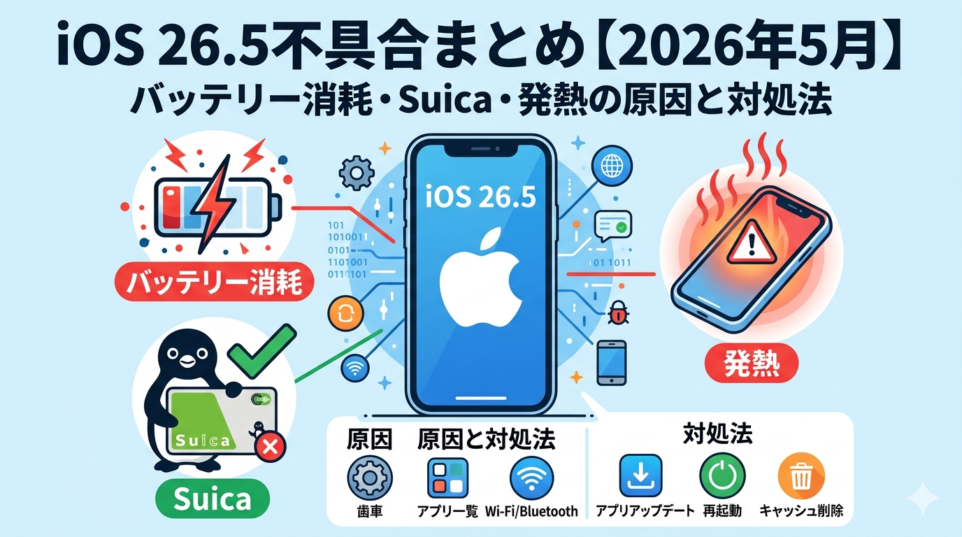 iOS 26.5の不具合まとめ｜バッテリー消耗・Suica・発熱の原因と対処法【2026年5月