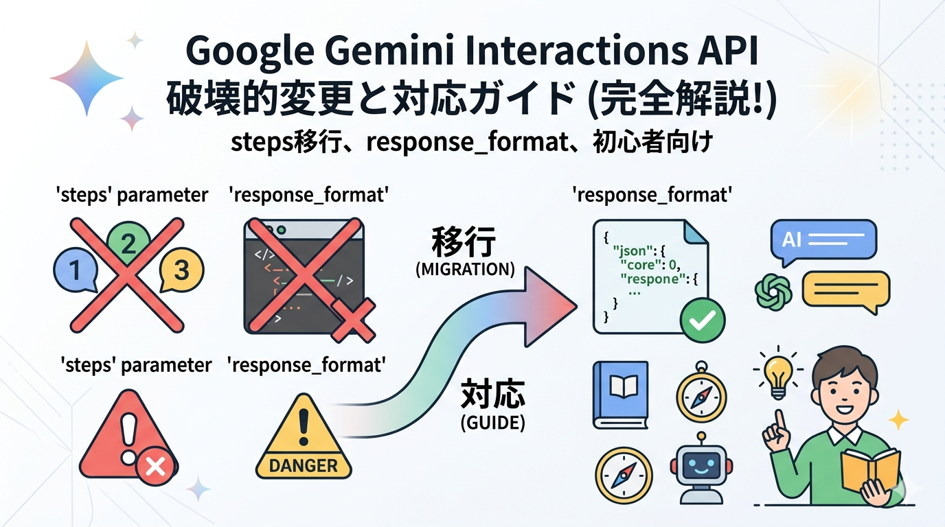 Google Gemini Interactions API 破壊的変更を完全解説　steps移行・response_format・初心者向け対応ガイド」