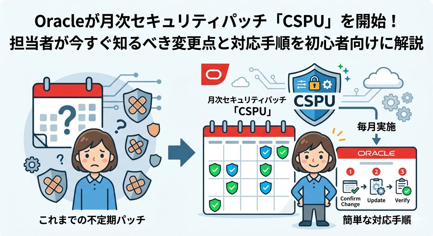 Oracleが月次セキュリティパッチ「CSPU」を開始！担当者が今すぐ知るべき変更点と対応手順を初心者向けに解説