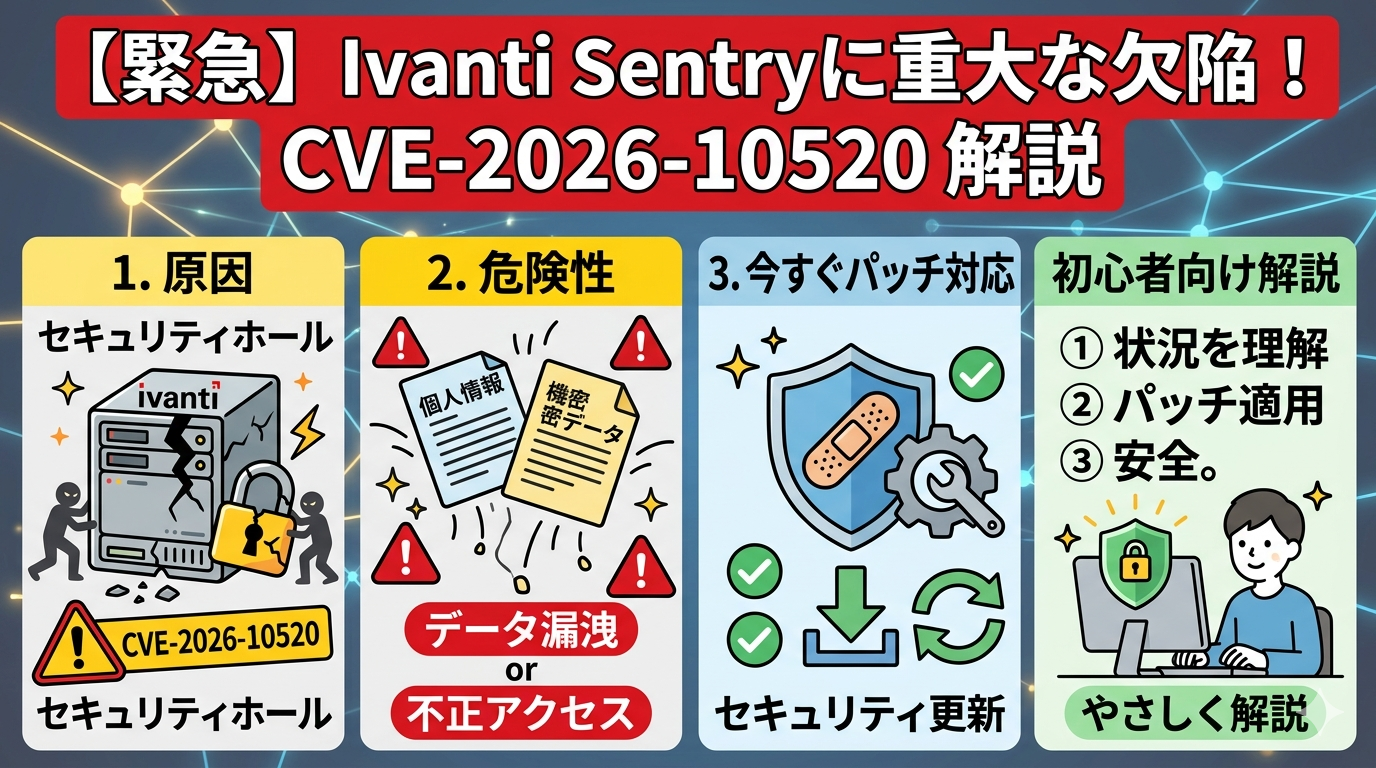 【緊急】Ivanti Sentryに重大な欠陥！CVE-2026-10520の原因・危険性・今すぐできるパッチ対応を初心者向けに解説
