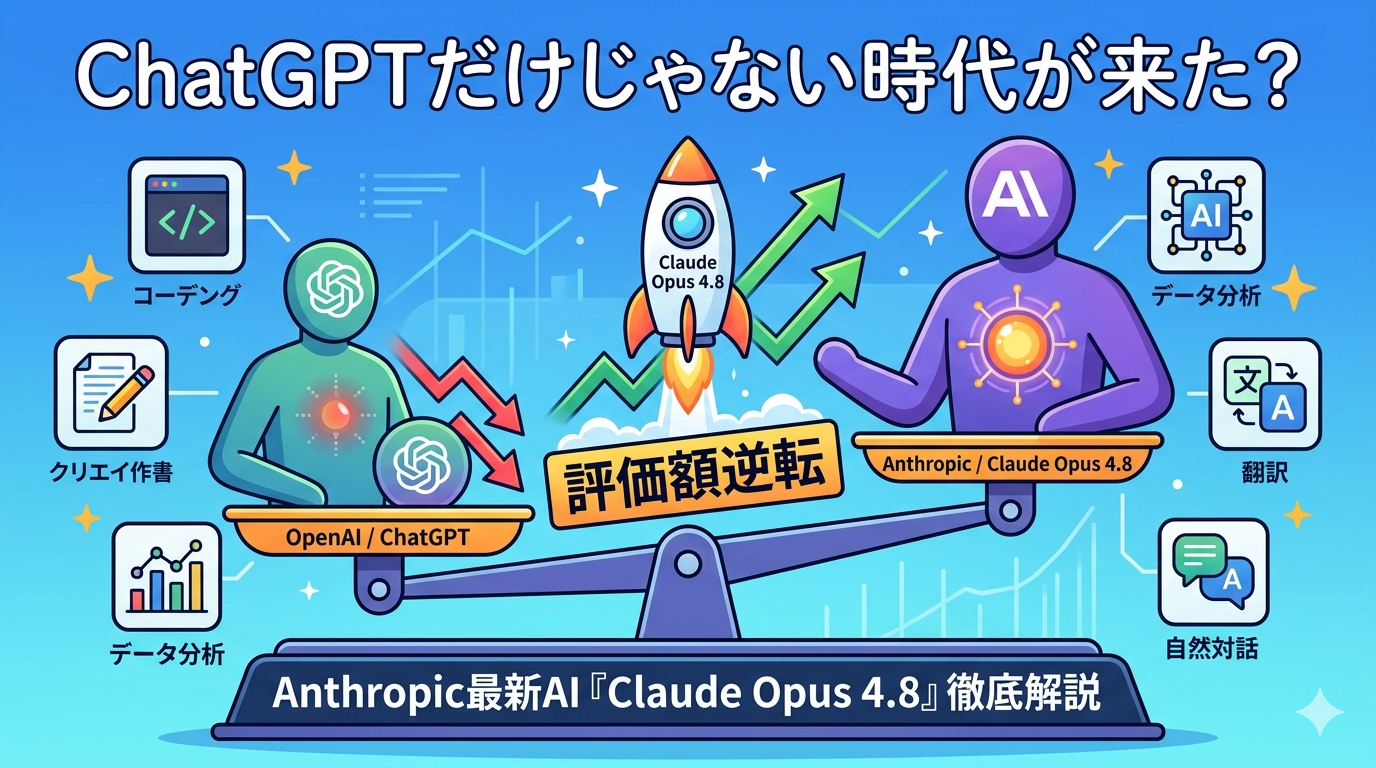 ChatGPTだけじゃない時代が来た？Anthropic評価額逆転＆最新AIモデル「Claude Opus 4.8」同時投入で何が変わるのかを徹底解説
