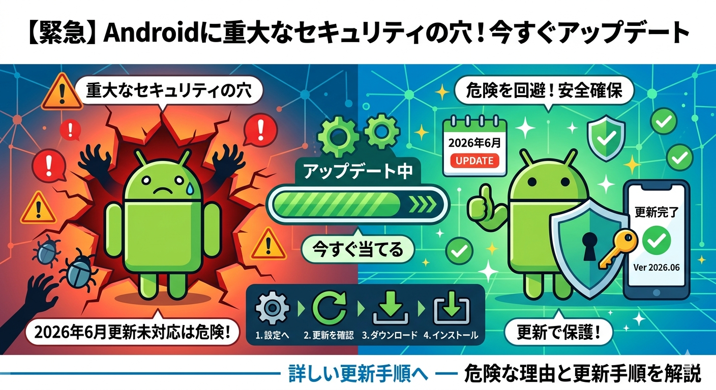 【緊急】Androidに重大なセキュリティの穴！2026年6月のアップデートを今すぐ当てないと危険な理由と更新手順