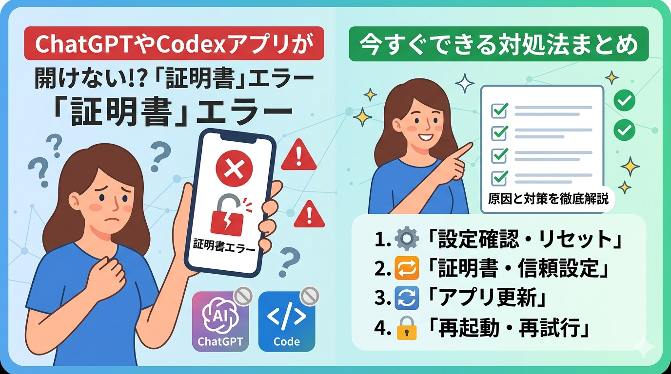 ChatGPTやCodexアプリが開けない!?「証明書」エラーの原因と今すぐの対処法