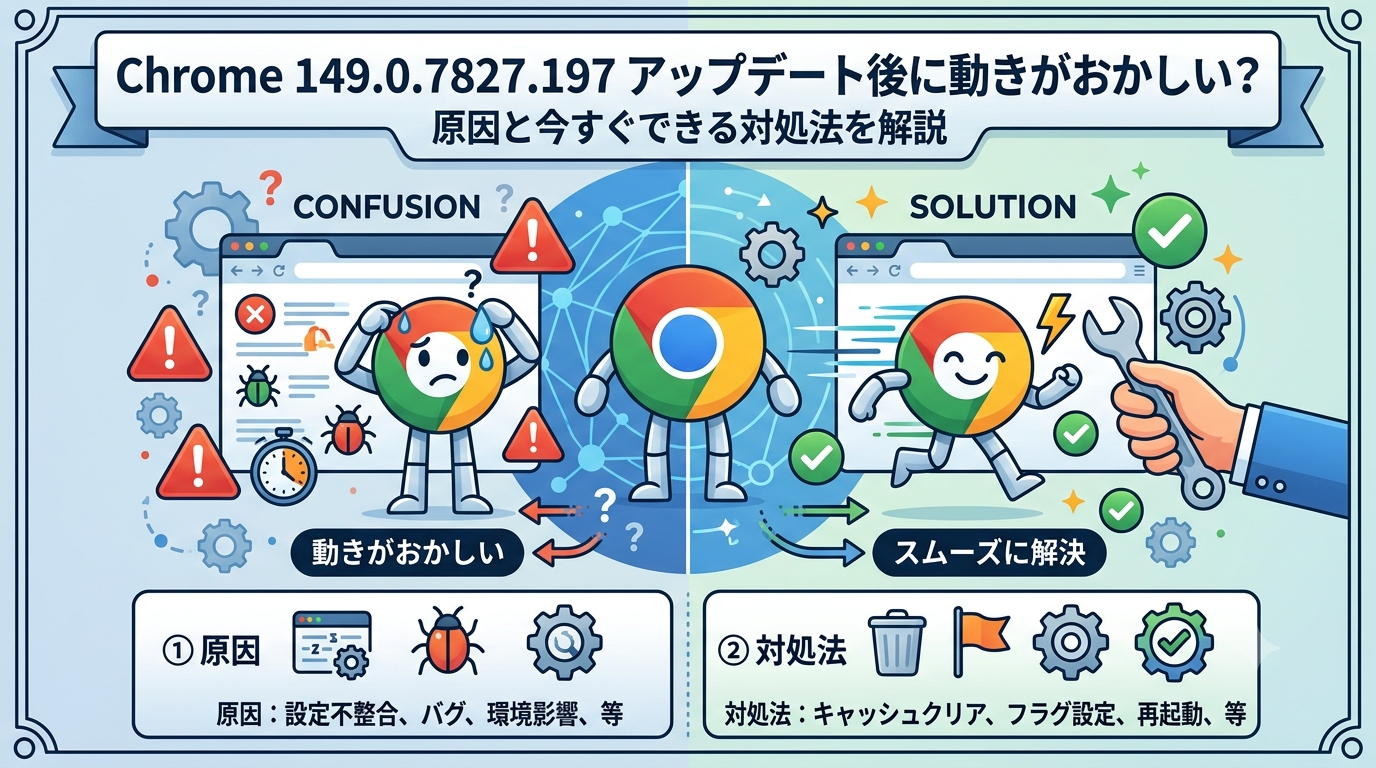 Chrome 149.0.7827.197にアップデートしたら動きがおかしい？原因と今すぐできる対処法を解説