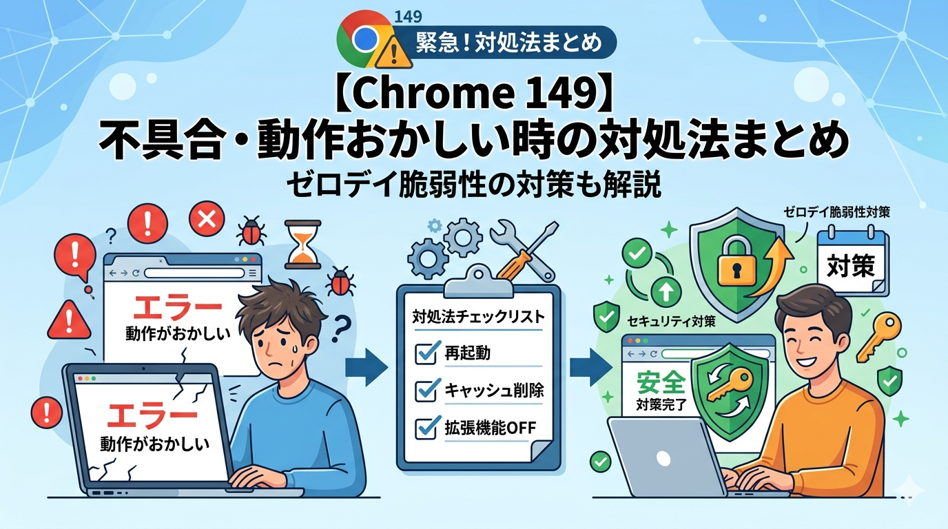 【Chrome 149】突然の不具合・動作がおかしい時の対処法まとめ　ゼロデイ脆弱性の対策も解説