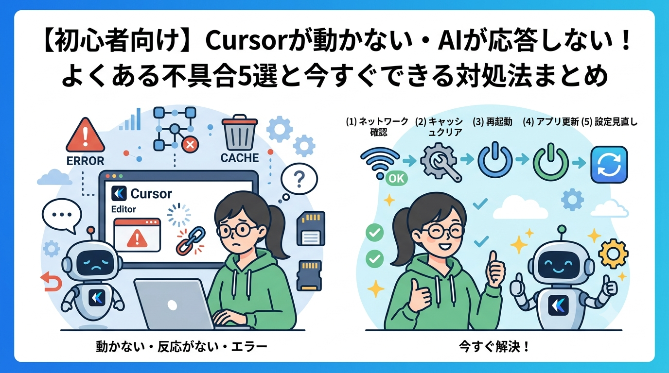 【初心者向け】Cursorが動かない・AIが応答しない！よくある不具合5選と今すぐできる対処法まとめ