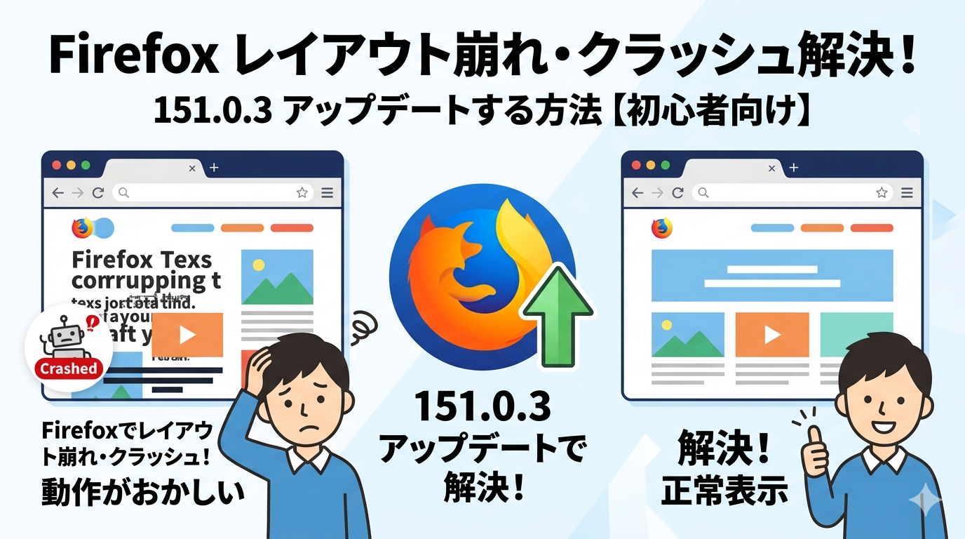 Firefox でページのレイアウトが崩れる・クラッシュする！151.0.3 アップデートで解決する方法【初心者向け】