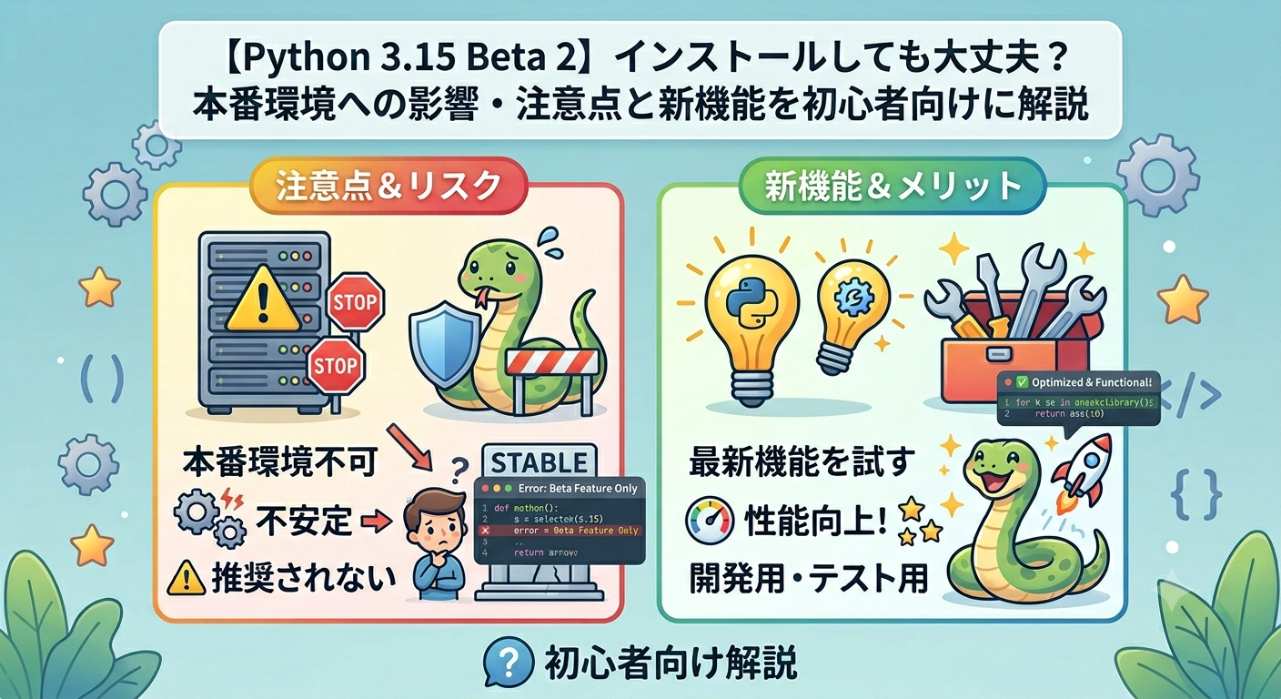 【Python 3.15 Beta 2】インストールしても大丈夫？本番環境への影響・注意点と新機能を初心者向けに解説