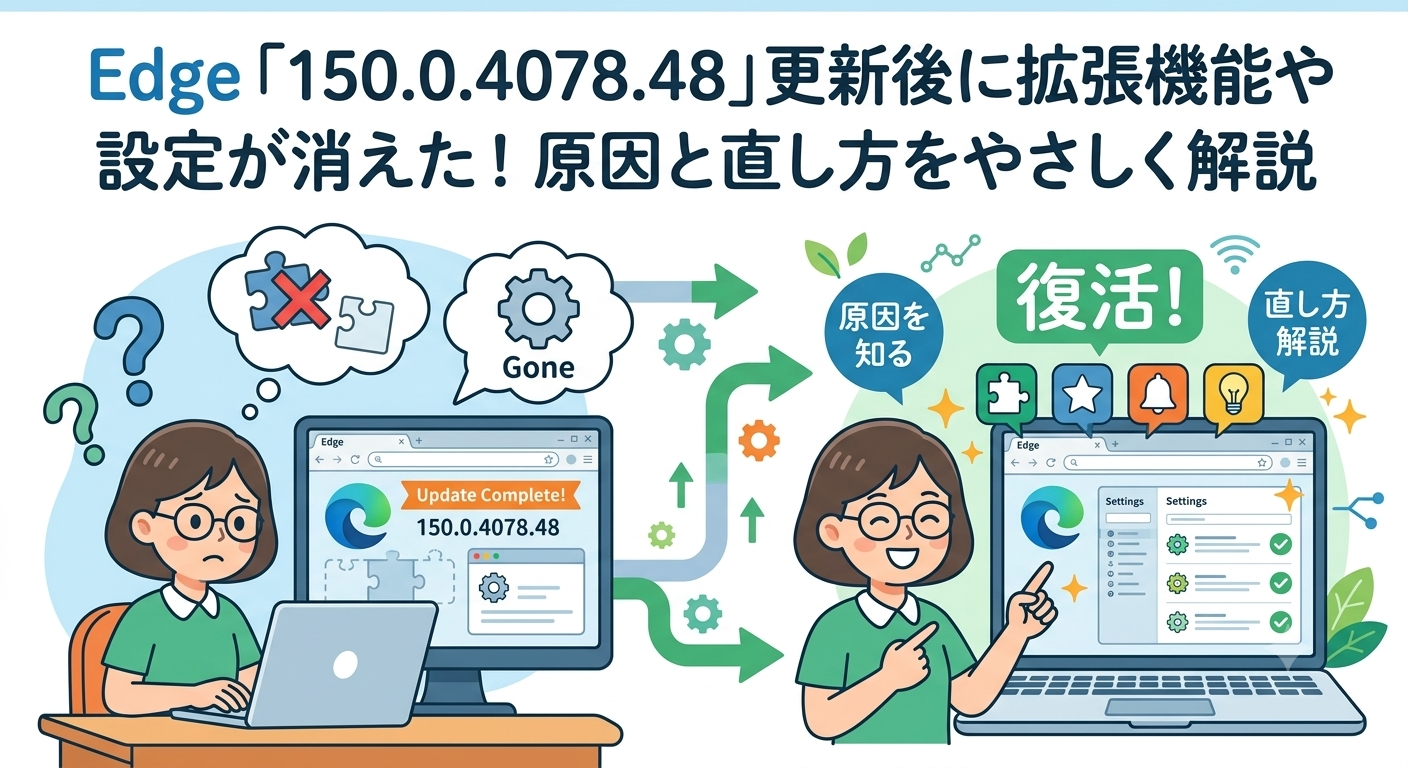 Edge「150.0.4078.48」更新後に拡張機能や設定が消えた！原因と直し方をやさしく解説
