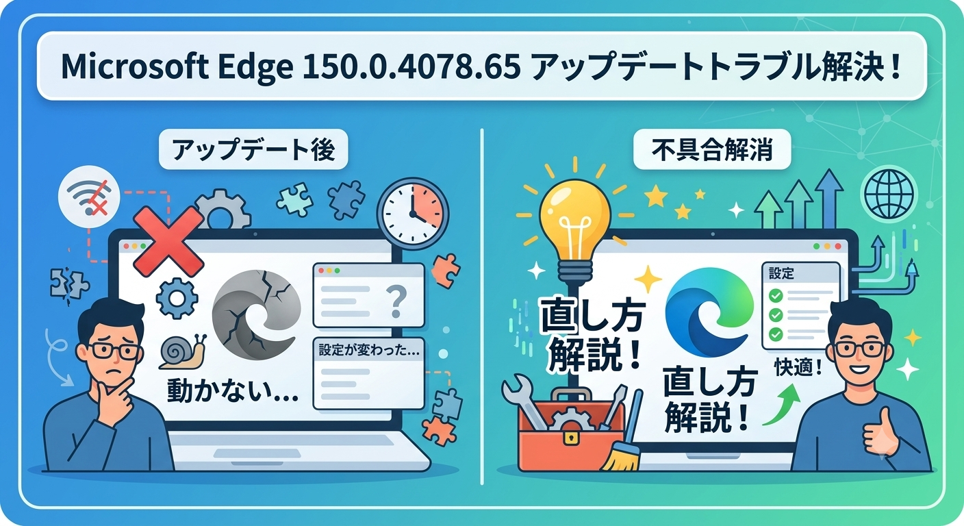 Microsoft Edgeが150.0.4078.65にアップデートされて動かない・設定が変わった時の直し方