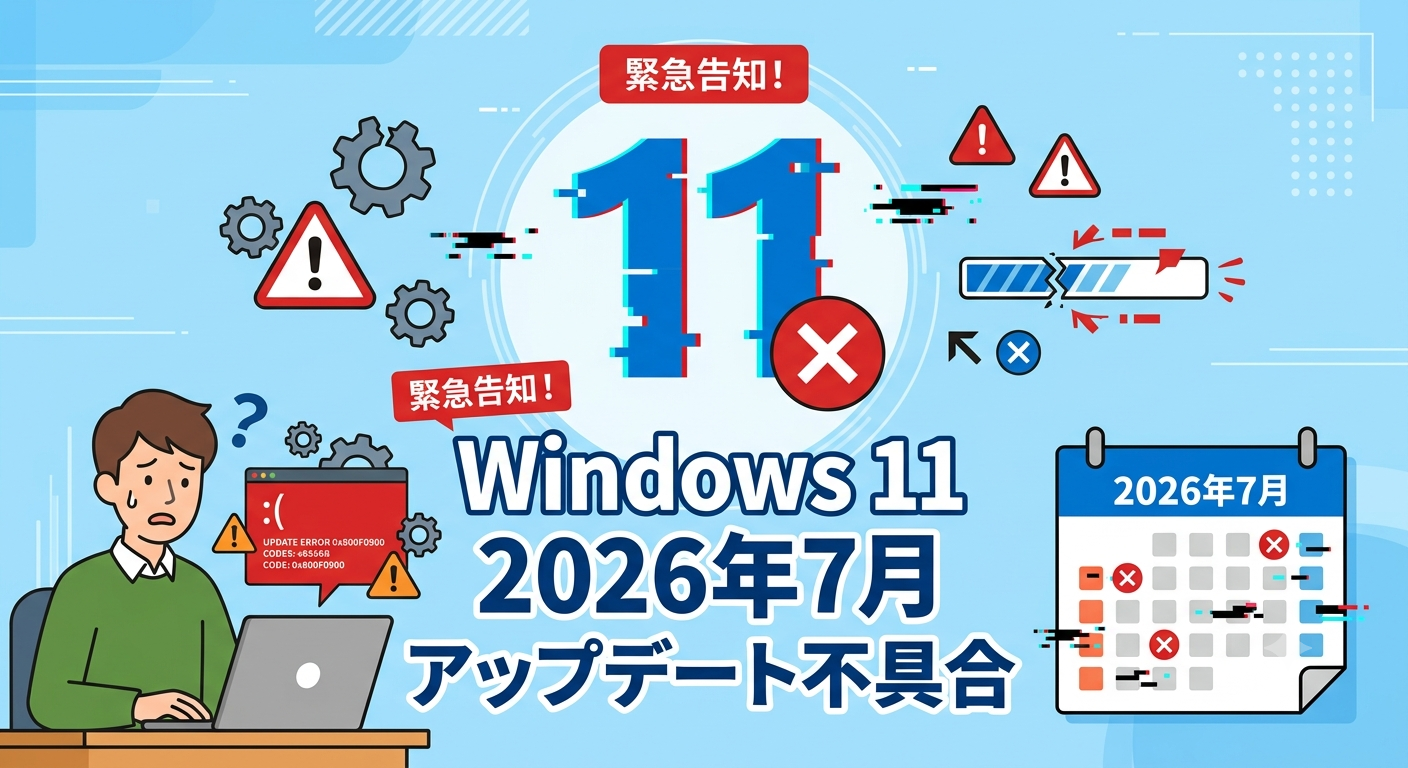 Windows 11の2026年7月アップデートで不具合