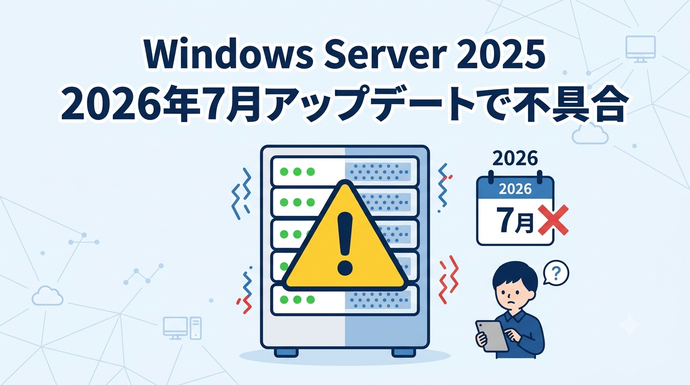 Windows Server 2025の2026年7月アップデートで不具合