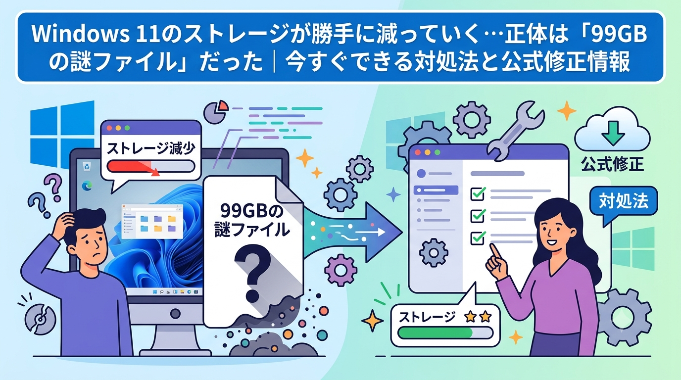 Windows11のストレージが勝手に減っていく…正体は「99GBの謎ファイル」だった 今すぐできる対処法と公式修正情報